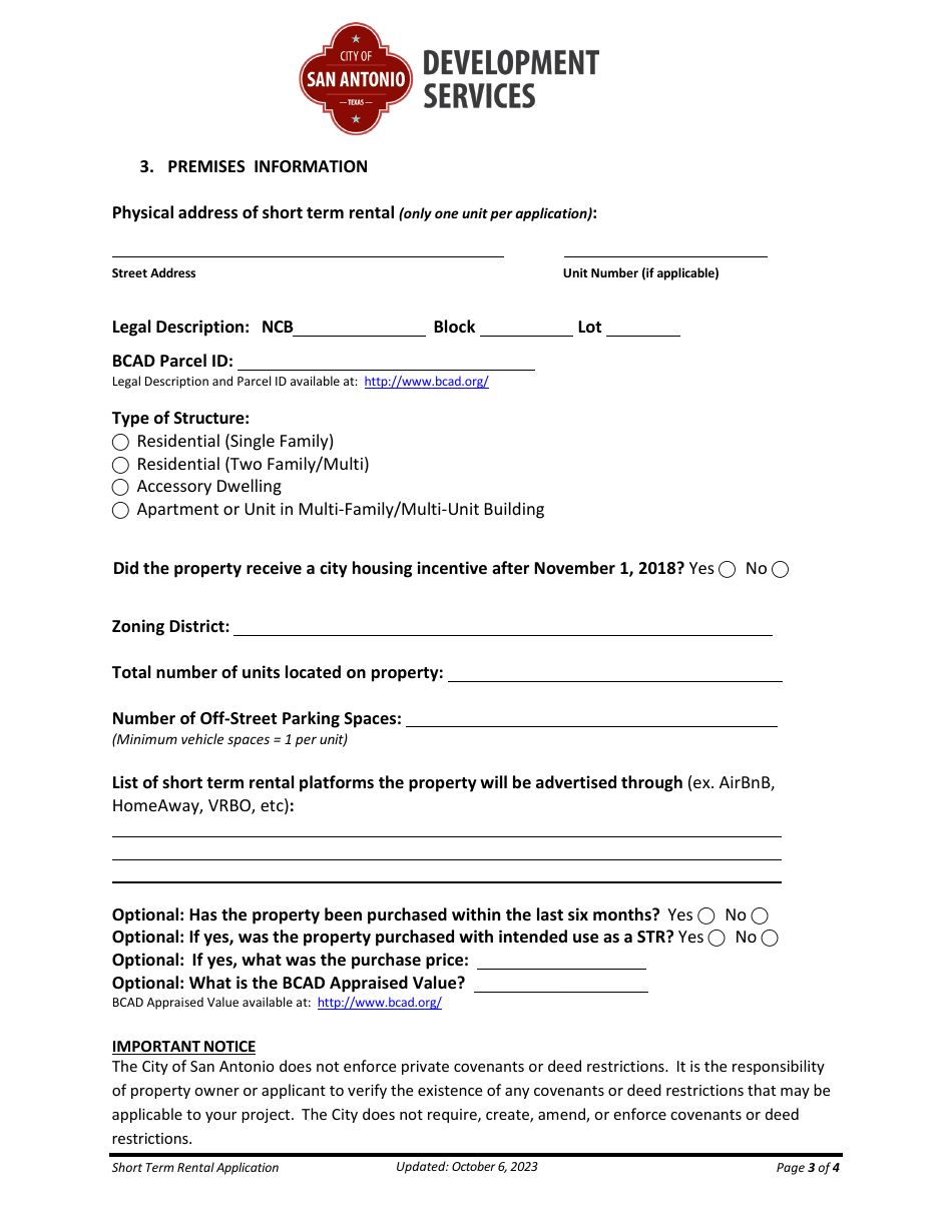 Application for Short Term Rental (Str) Permit - City of San Antonio, Texas, Page 3