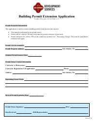 Document preview: Building Permit Extension Application - City of San Antonio, Texas