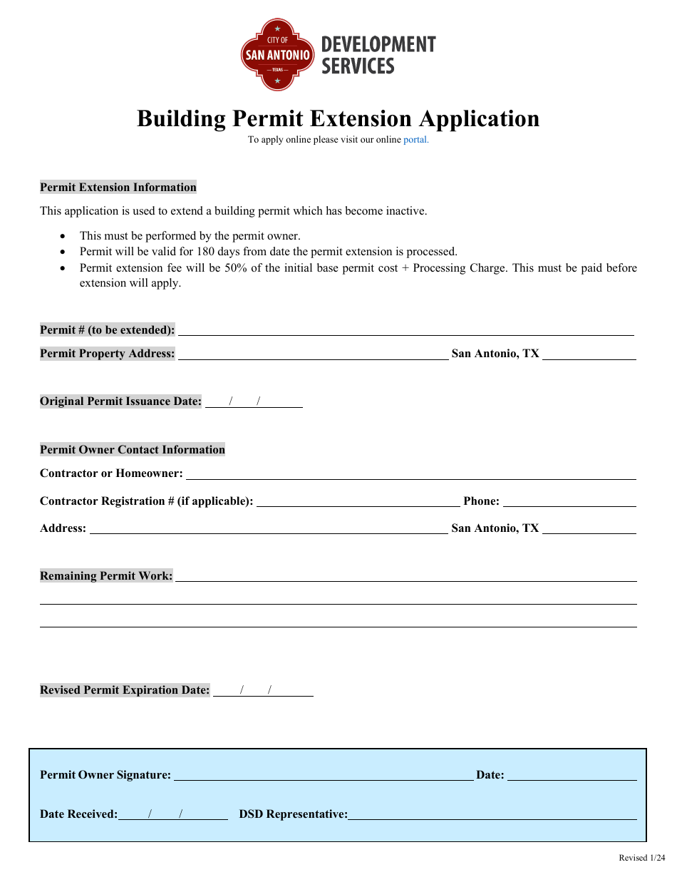 Building Permit Extension Application - City of San Antonio, Texas, Page 1