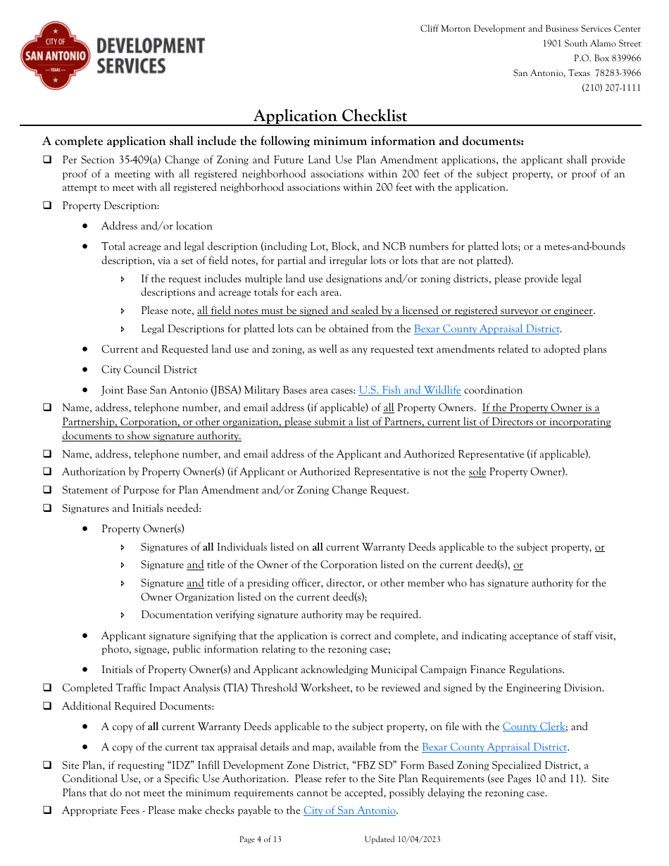 Application for Change of Zoning / Plan Amendment - City of San Antonio, Texas, Page 4