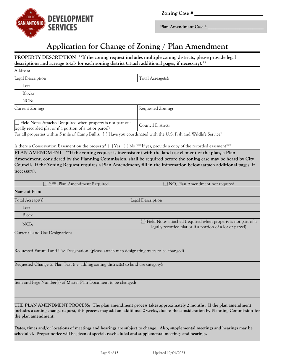 Application for Change of Zoning / Plan Amendment - City of San Antonio, Texas, Page 5