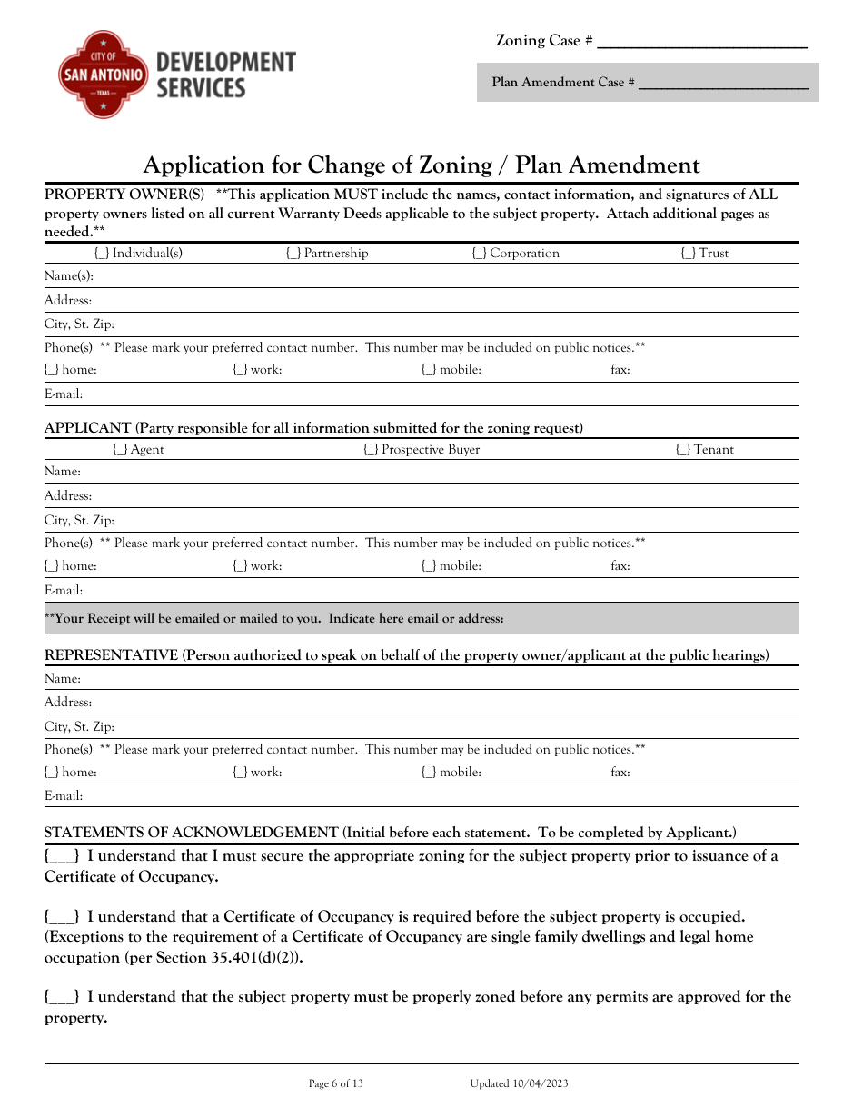 Application for Change of Zoning / Plan Amendment - City of San Antonio, Texas, Page 6