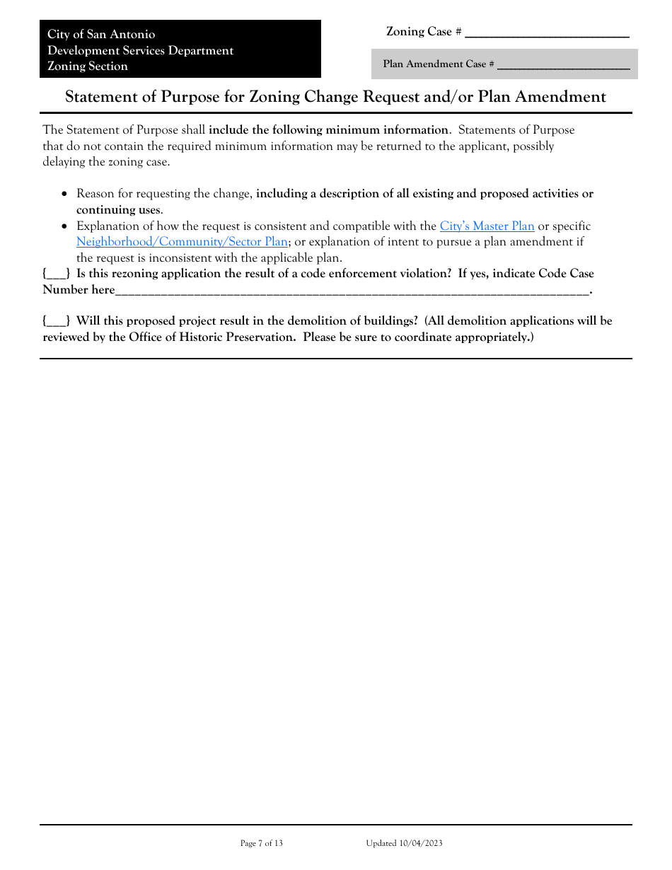Application for Change of Zoning / Plan Amendment - City of San Antonio, Texas, Page 7