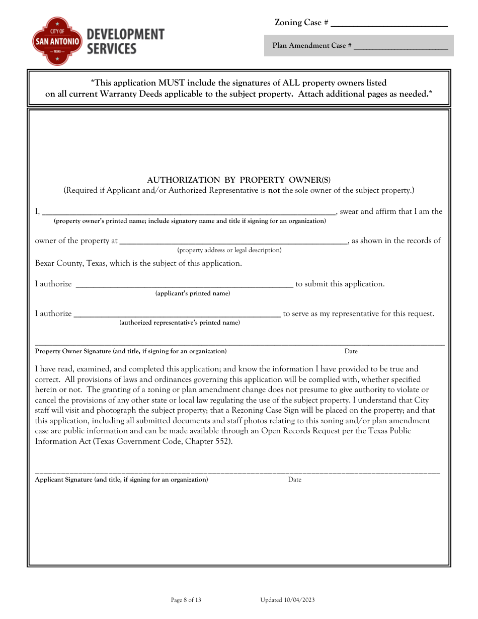 Application for Change of Zoning / Plan Amendment - City of San Antonio, Texas, Page 8