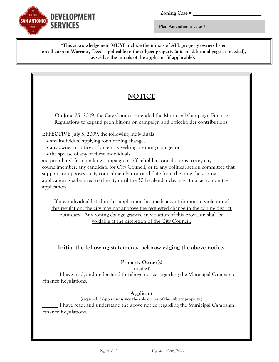 Application for Change of Zoning / Plan Amendment - City of San Antonio, Texas, Page 9