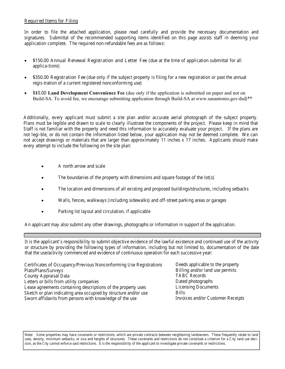 Application Packet for Registration of Nonconforming Use - City of San Antonio, Texas, Page 2