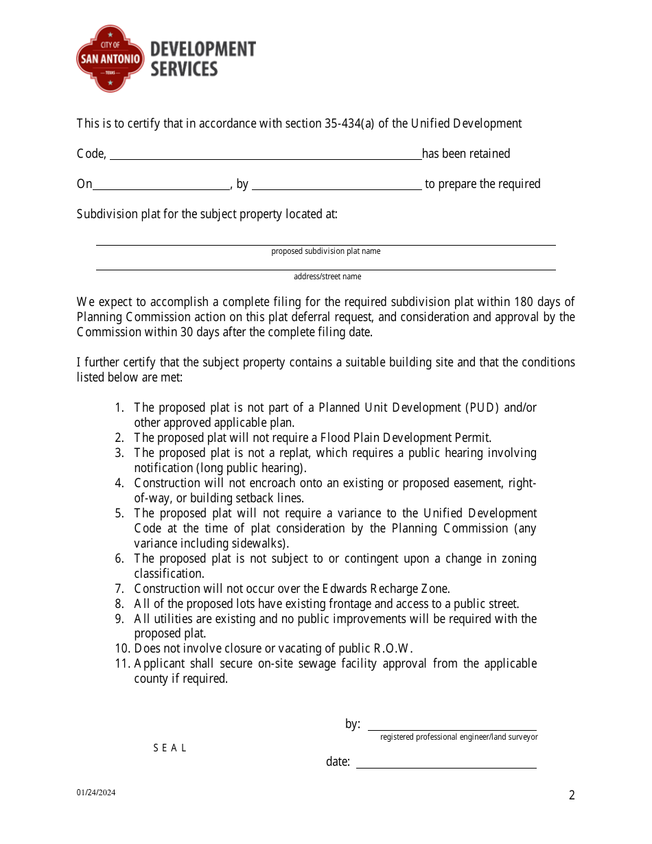 Plat Deferral Package - City of San Antonio, Texas, Page 2