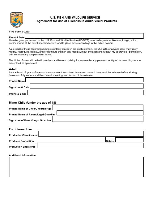 FWS Form 3-2260  Printable Pdf