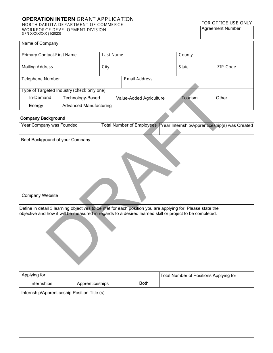 Operation Intern Grant Application - Draft - North Dakota, Page 1