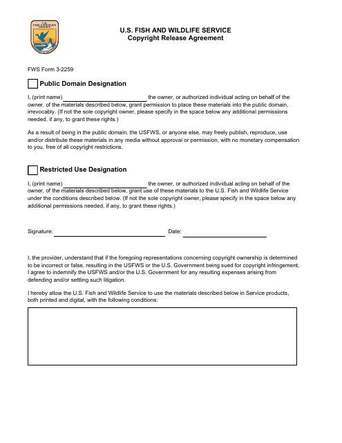 FWS Form 3-2259  Printable Pdf