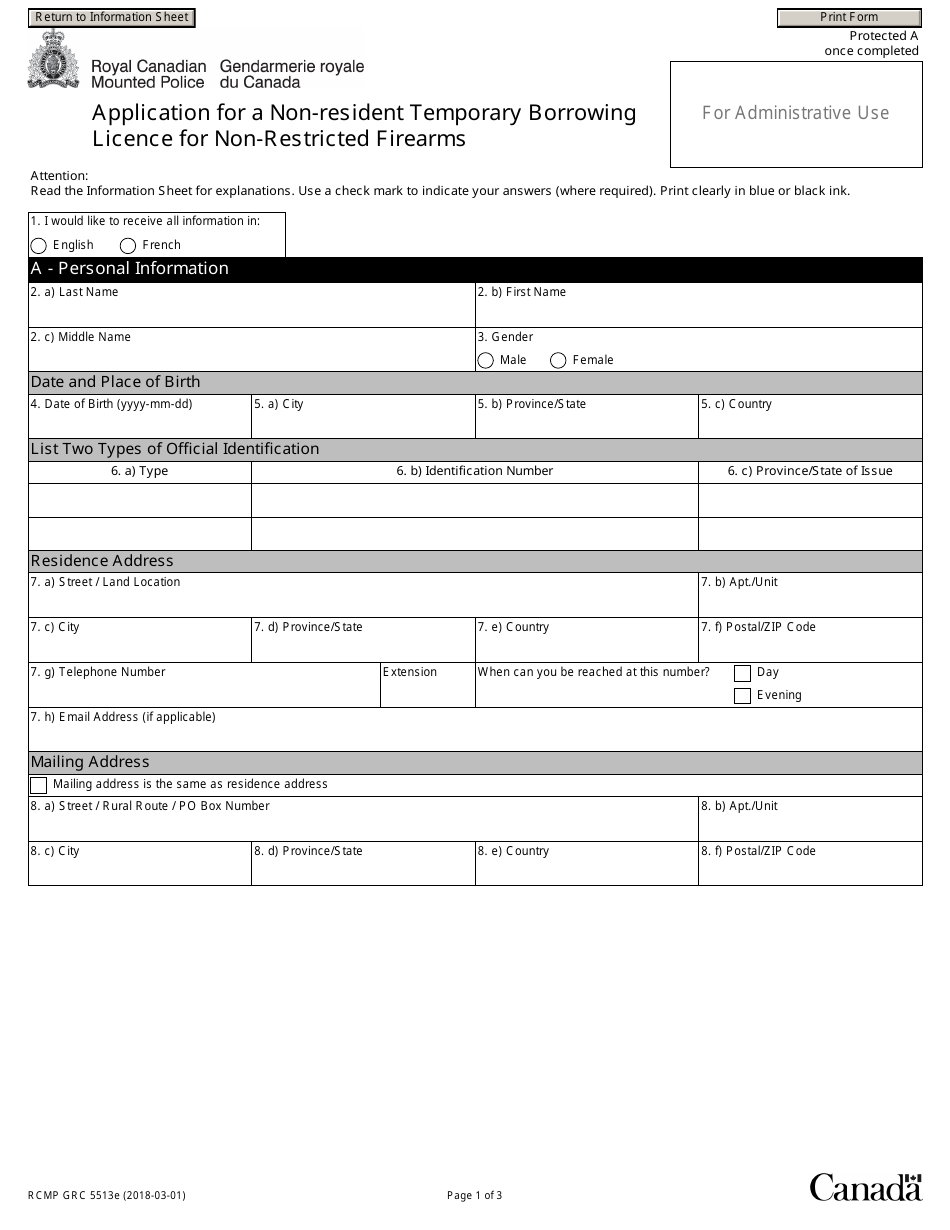 Form RCMP GRC5513 Application for a Non-resident Temporary Borrowing Licence for Non-restricted Firearms - Canada, Page 3