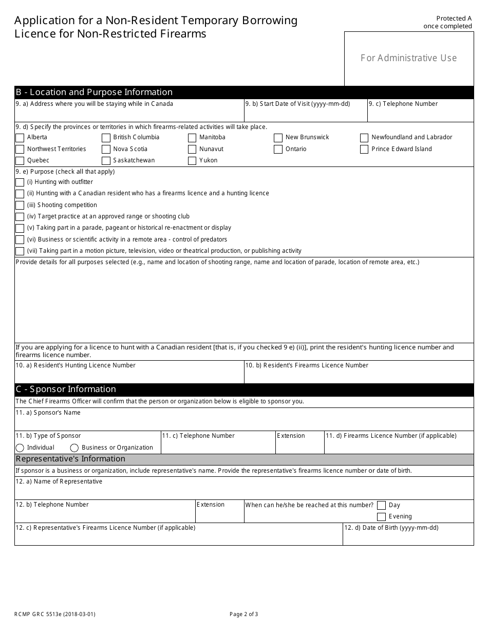 Form RCMP GRC5513 Application for a Non-resident Temporary Borrowing Licence for Non-restricted Firearms - Canada, Page 4