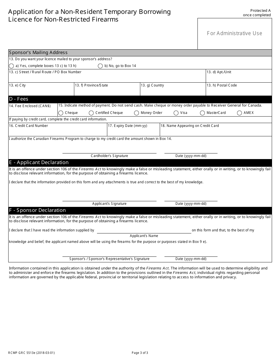 Form RCMP GRC5513 Application for a Non-resident Temporary Borrowing Licence for Non-restricted Firearms - Canada, Page 5