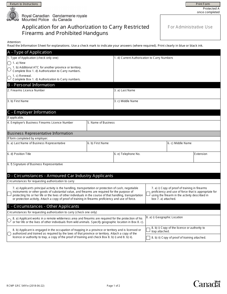 Form RCMP GRC5491 Application for an Authorization to Carry Restricted Firearms and Prohibited Handguns - Canada, Page 3