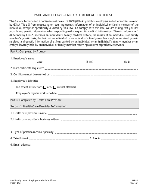 Form HR-18  Printable Pdf