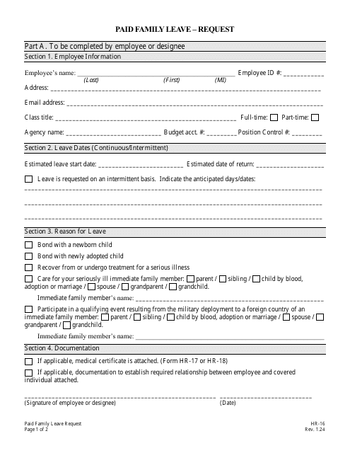 Form HR-16 Paid Family Leave - Request - Nevada