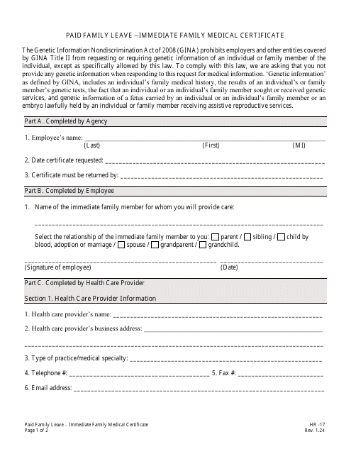 Form HR-17  Printable Pdf