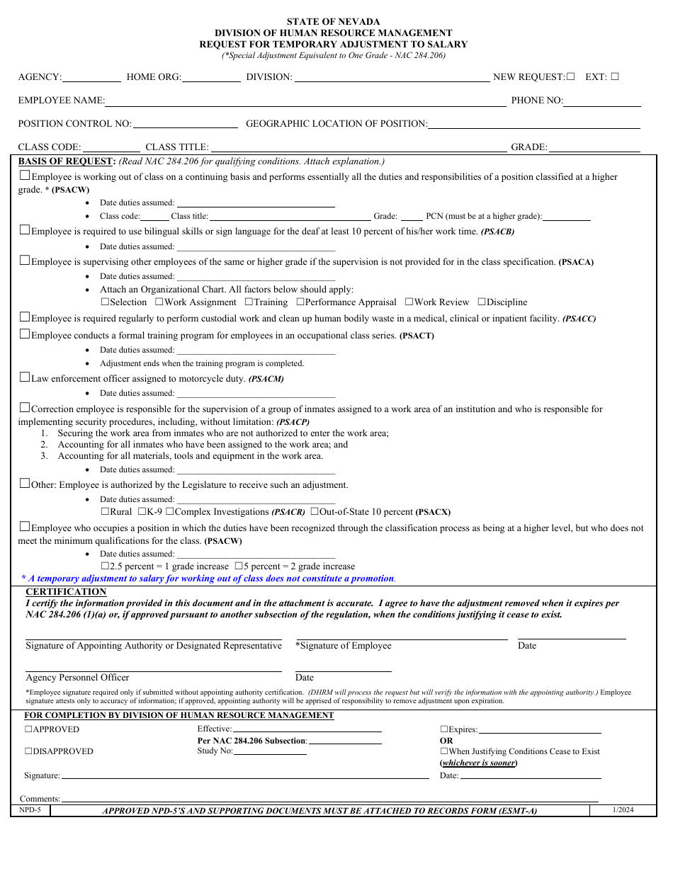 Form NPD-5 Download Printable PDF or Fill Online Request for Temporary ...