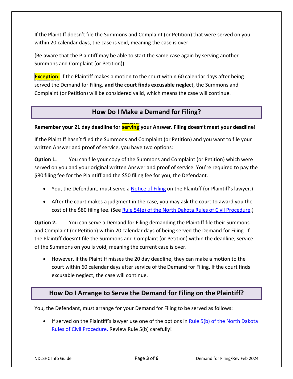 Demand for Filing - North Dakota, Page 3