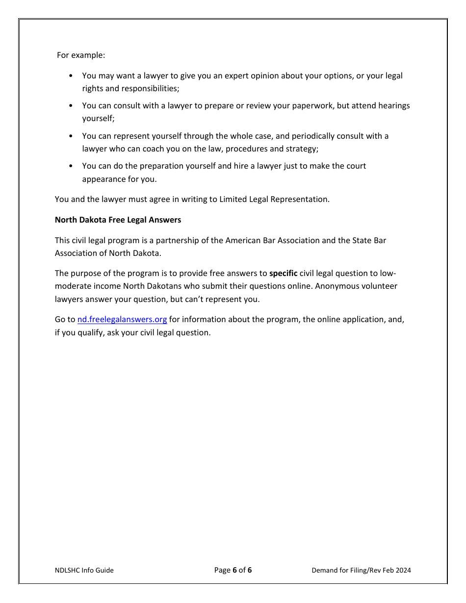 Demand for Filing - North Dakota, Page 6