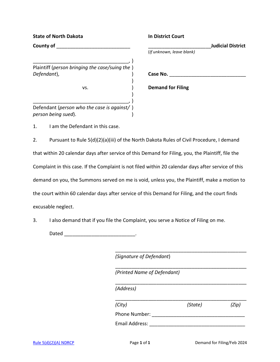 Demand for Filing - North Dakota, Page 7
