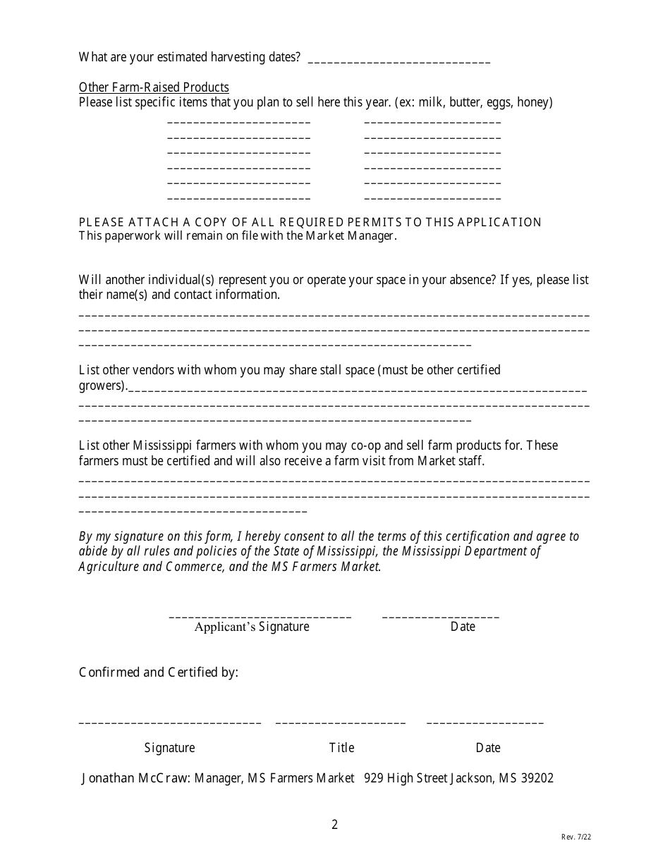 2024 Mississippi Ms Farmers Market Farmer Application - Fill Out, Sign ...