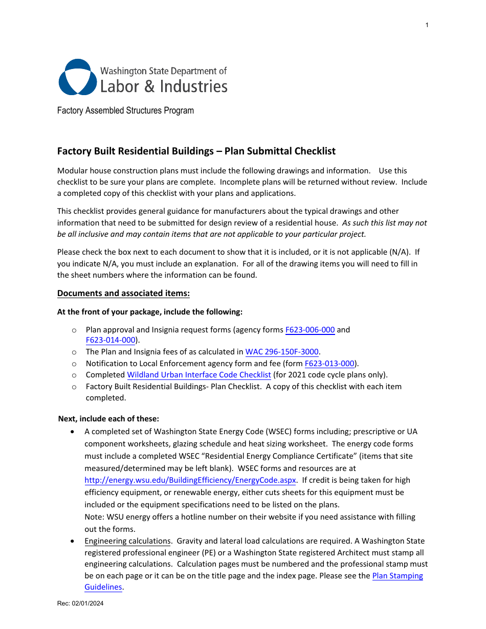 Washington Factory Built Residential Buildings - Plan Submittal ...