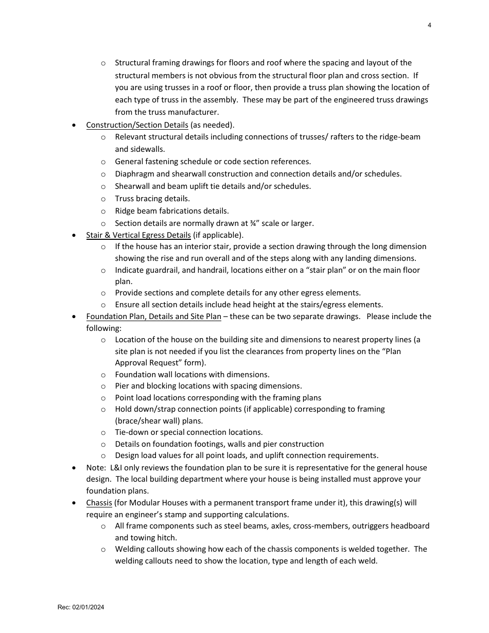 Factory Built Residential Buildings - Plan Submittal Checklist - Washington, Page 4