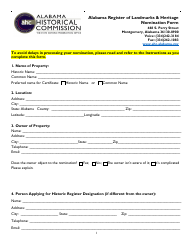 Document preview: Alabama Register of Landmarks & Heritage Nomination Form - Alabama