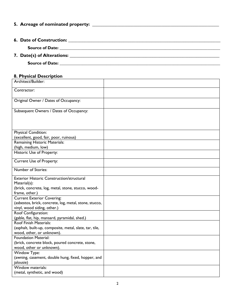 Alabama Register of Landmarks  Heritage Nomination Form - Alabama, Page 2