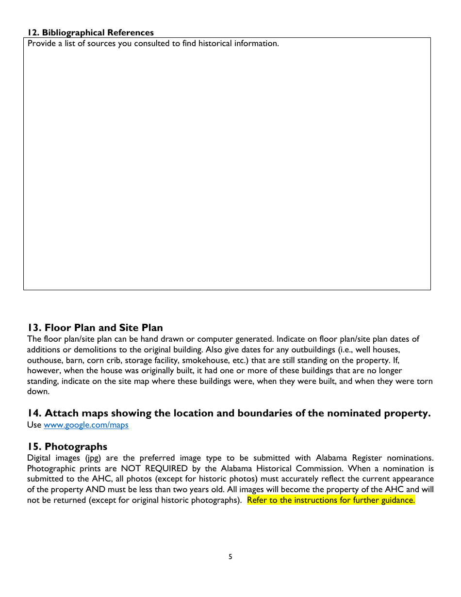 Alabama Register of Landmarks  Heritage Nomination Form - Alabama, Page 5