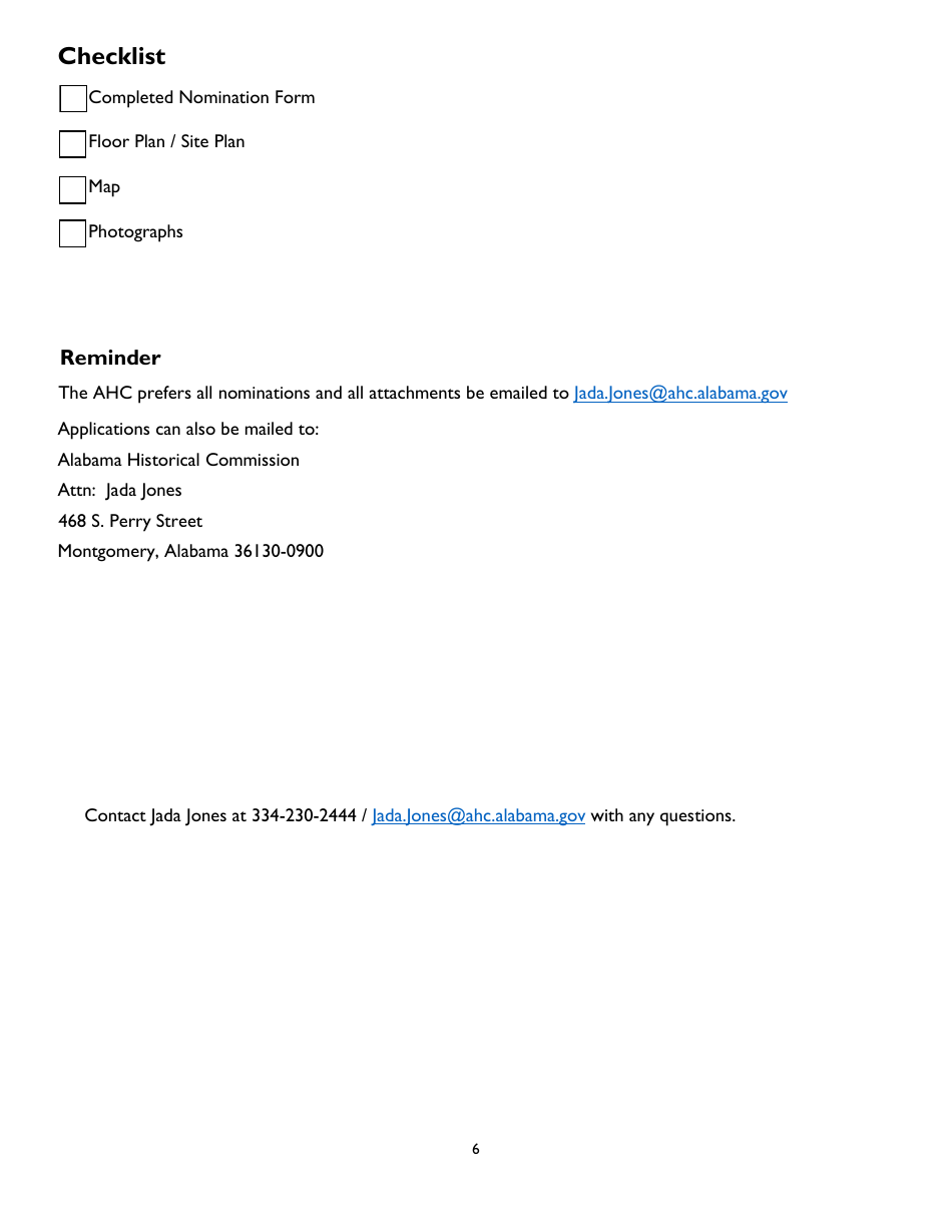Alabama Register of Landmarks  Heritage Nomination Form - Alabama, Page 6