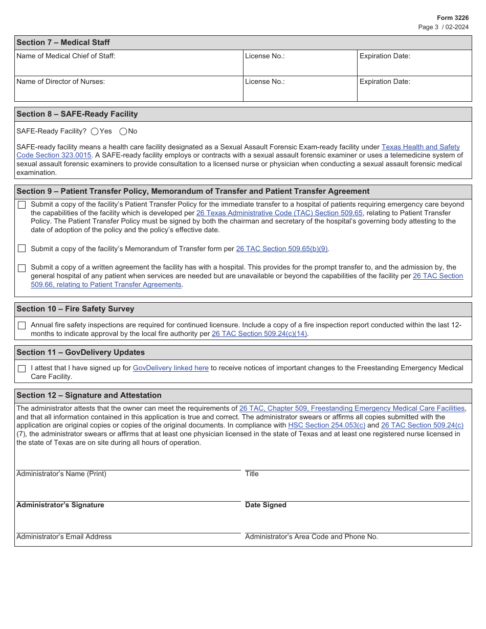 Form 3226 Freestanding Emergency Medical Care Facility License Application - Texas, Page 3