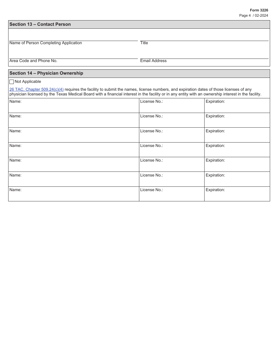 Form 3226 Freestanding Emergency Medical Care Facility License Application - Texas, Page 4