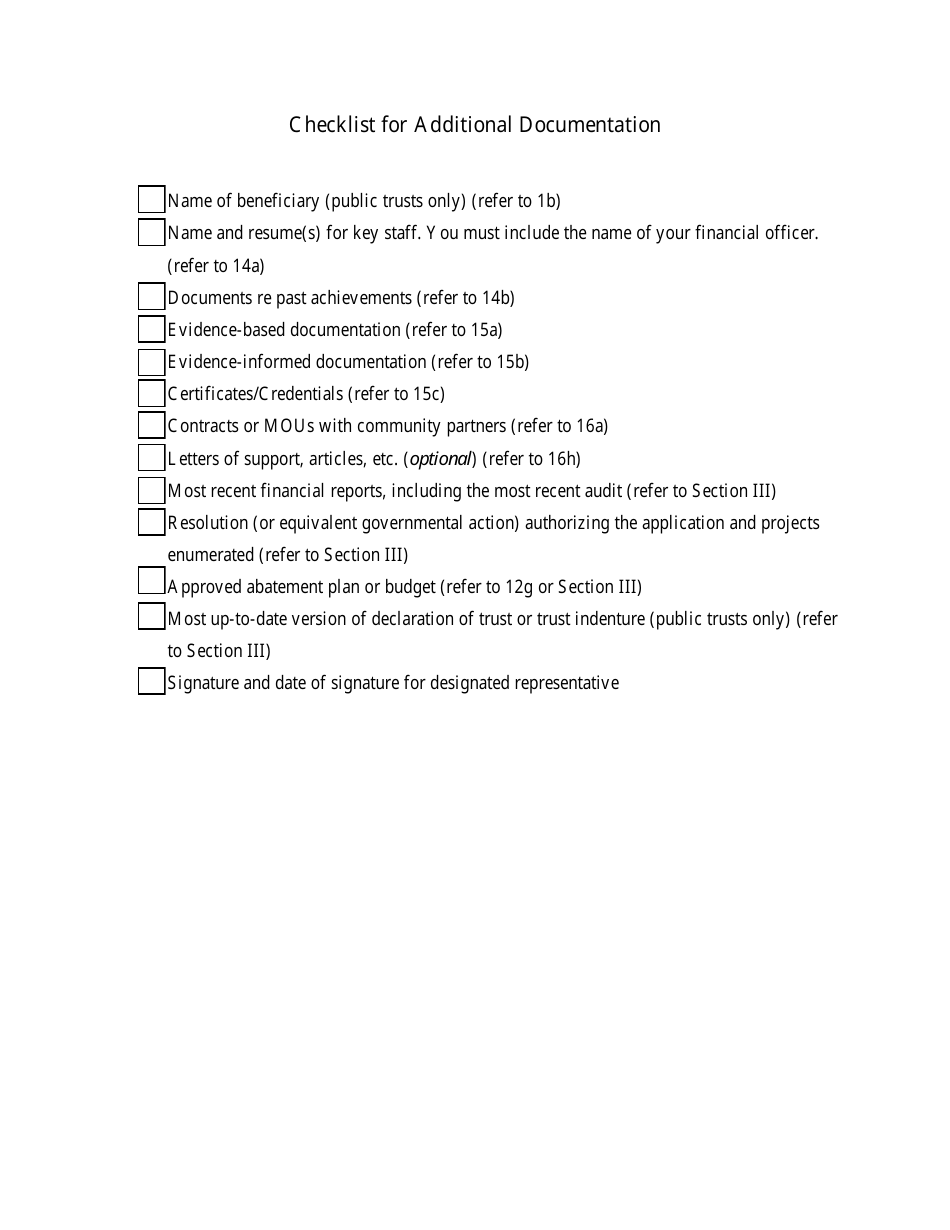 Checklist for Additional Documentation - Oklahoma, Page 1