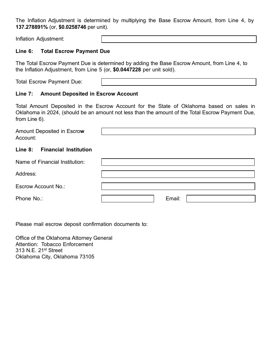 Non-participating Tobacco Manufacturers Certificate of Compliance With Yearly Escrow Payment Requirement on Sales - Oklahoma, Page 2