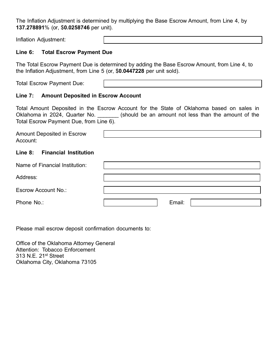 Non-participating Tobacco Manufacturers Certificate of Compliance With Quarterly Escrow Payment Requirement on Sales - Oklahoma, Page 2