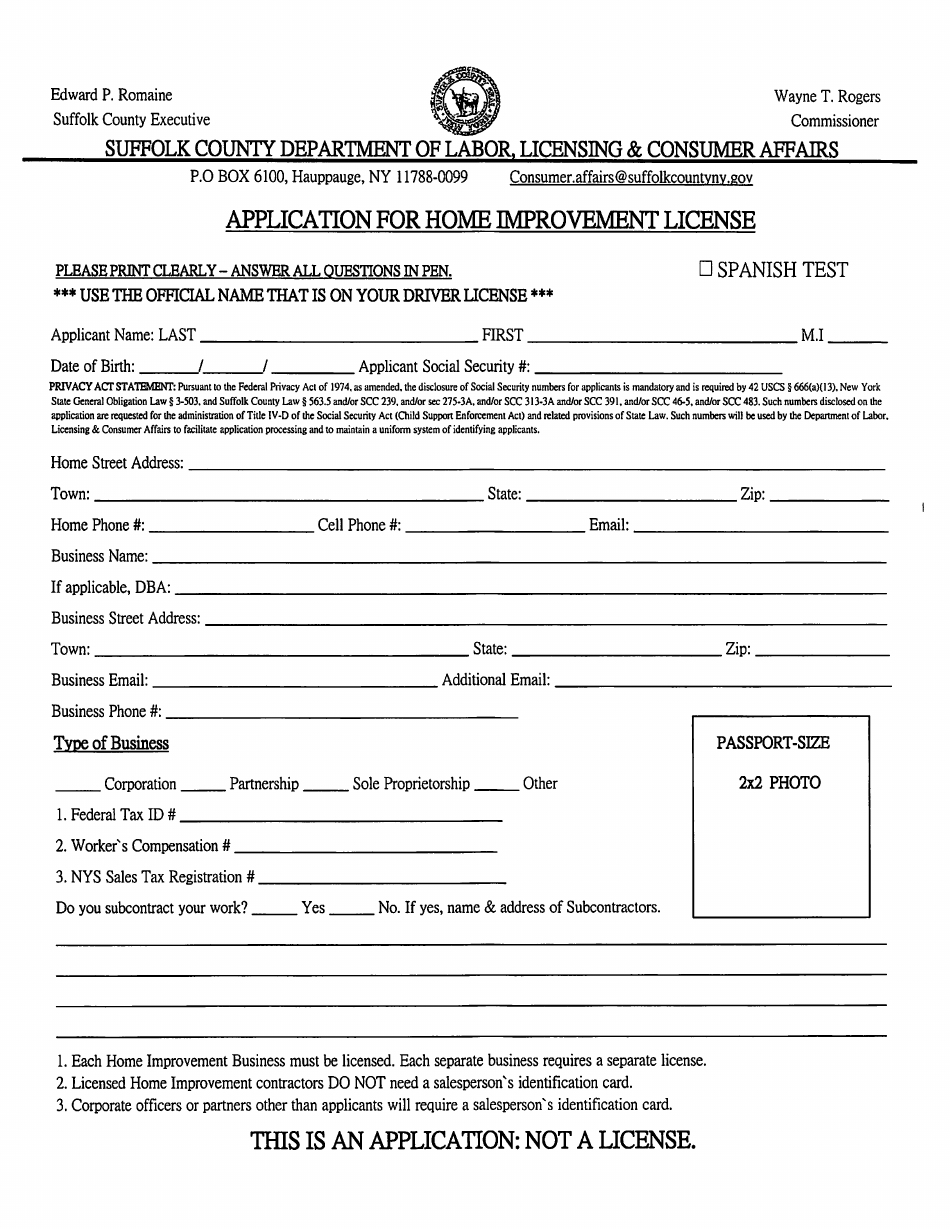Form CA-L02 Application for Home Improvement License - Suffolk County, New York, Page 3