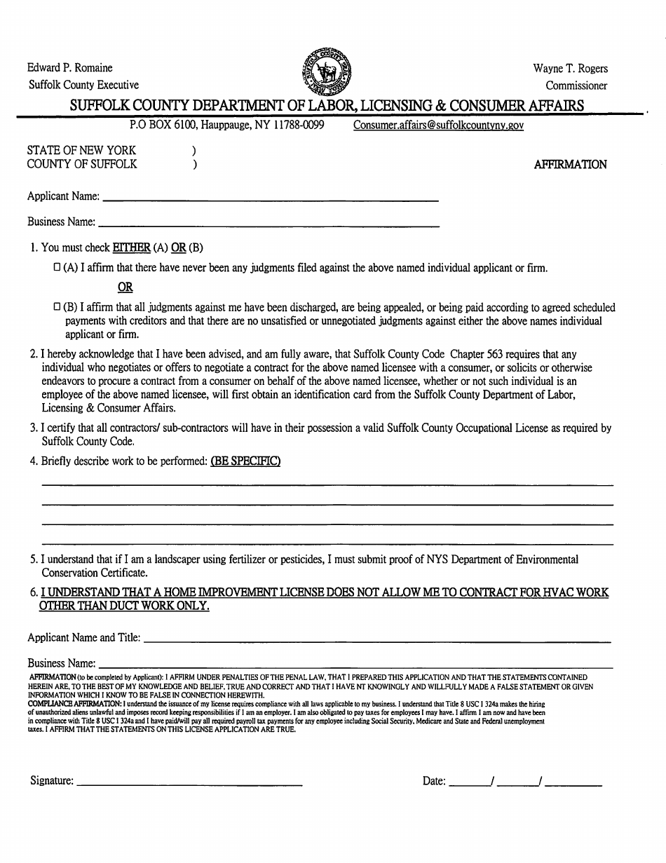 Form CA-L02 Application for Home Improvement License - Suffolk County, New York, Page 5