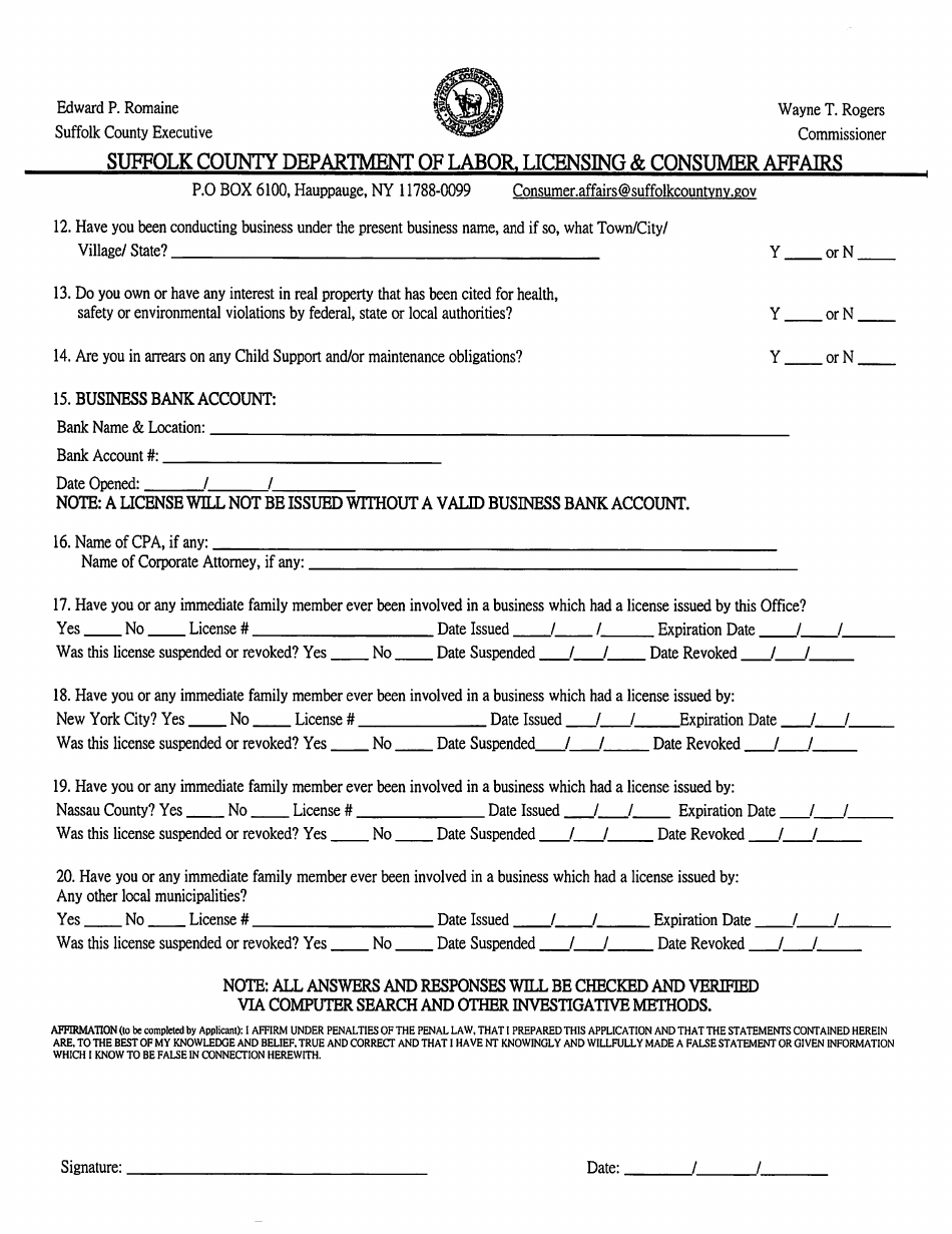 Form CA-L02 Application for Home Improvement License - Suffolk County, New York, Page 8