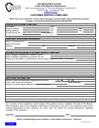 Document preview: Customer Service Complaint - County of San Bernardino, California