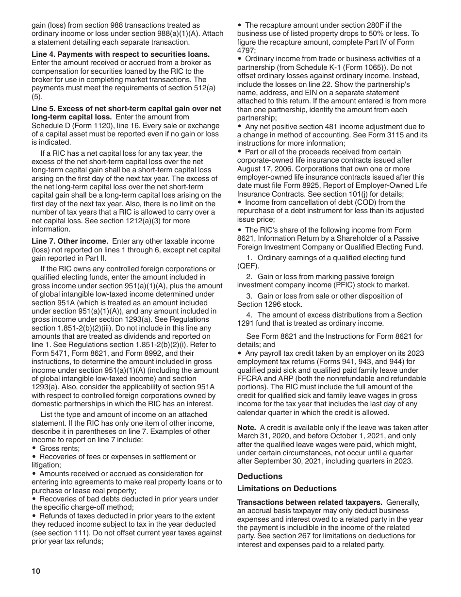 Instructions for IRS Form 1120-RIC U.S. Income Tax Return for Regulated Investment Companies, Page 10