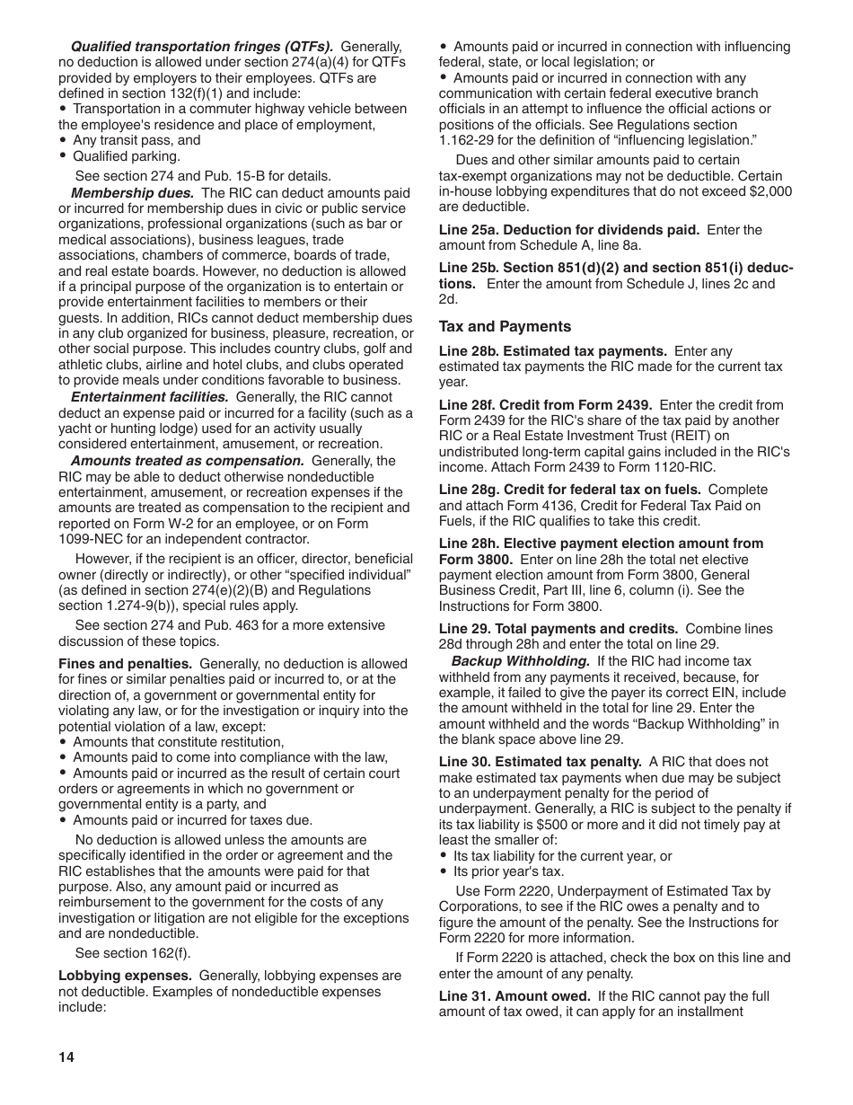 Instructions for IRS Form 1120-RIC U.S. Income Tax Return for Regulated Investment Companies, Page 14