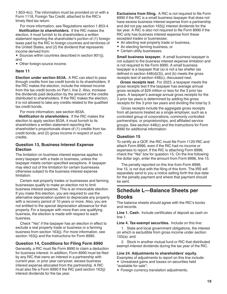 Instructions for IRS Form 1120-RIC U.S. Income Tax Return for Regulated Investment Companies, Page 19