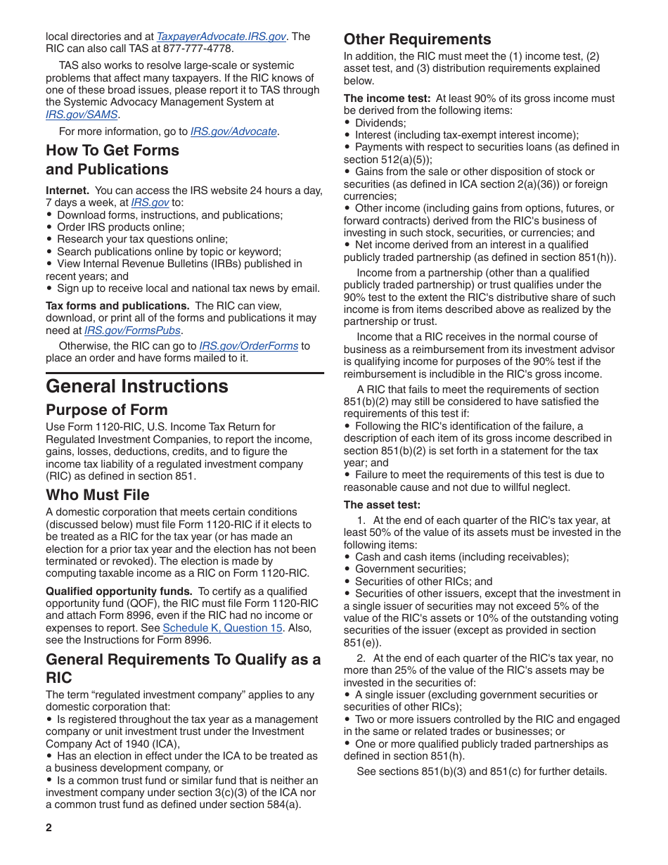 Instructions for IRS Form 1120-RIC U.S. Income Tax Return for Regulated Investment Companies, Page 2