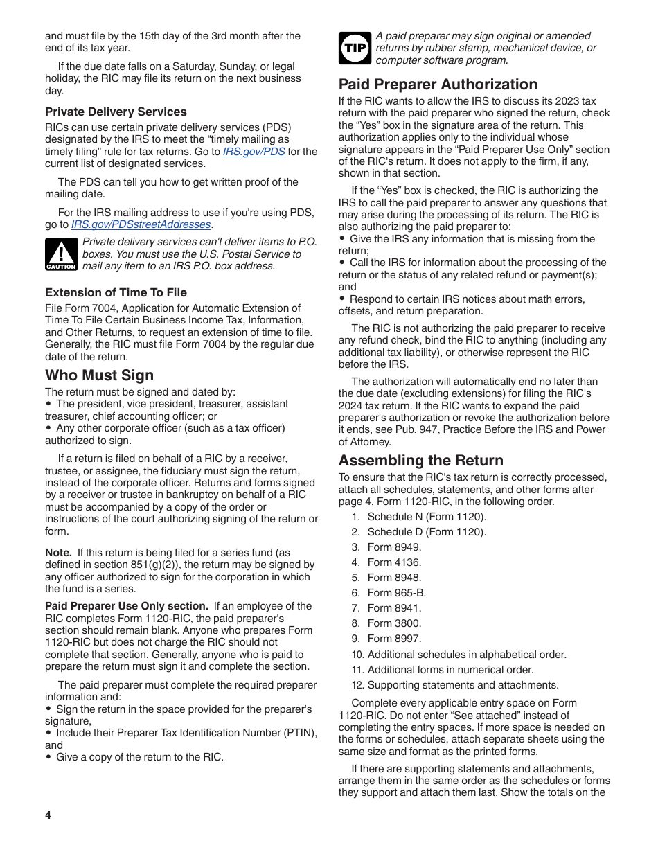 Instructions for IRS Form 1120-RIC U.S. Income Tax Return for Regulated Investment Companies, Page 4