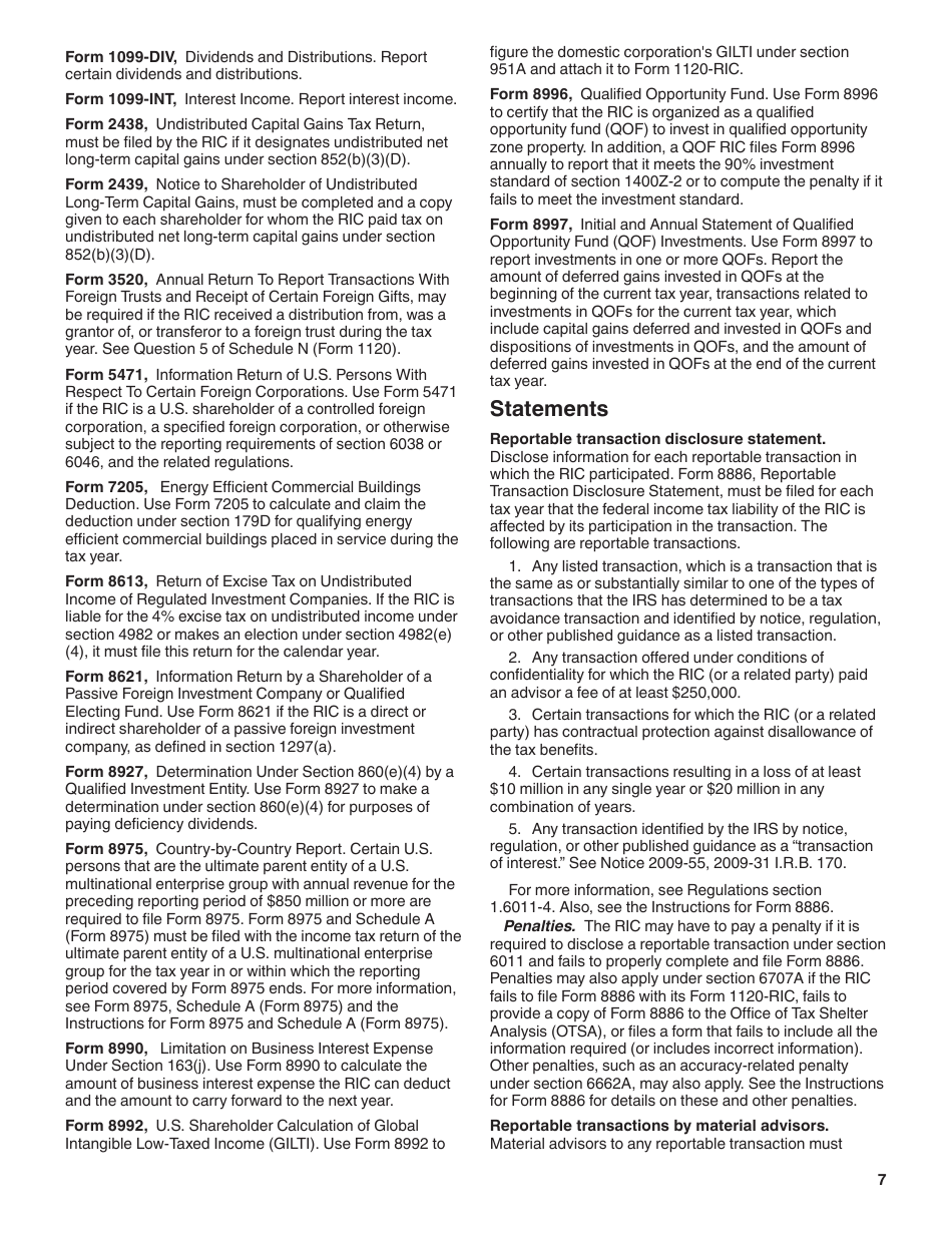 Instructions for IRS Form 1120-RIC U.S. Income Tax Return for Regulated Investment Companies, Page 7