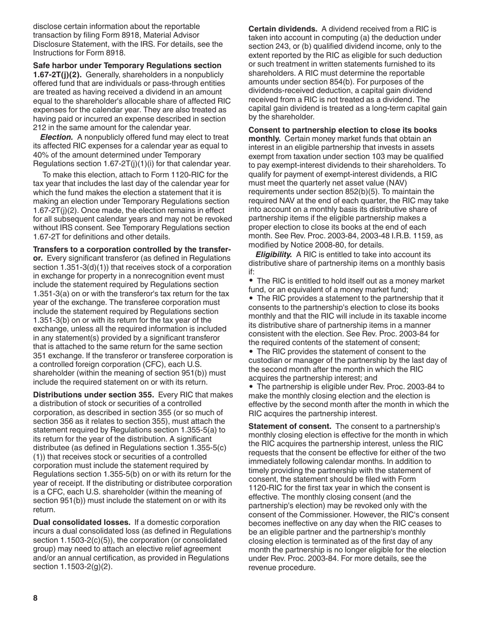 Instructions for IRS Form 1120-RIC U.S. Income Tax Return for Regulated Investment Companies, Page 8
