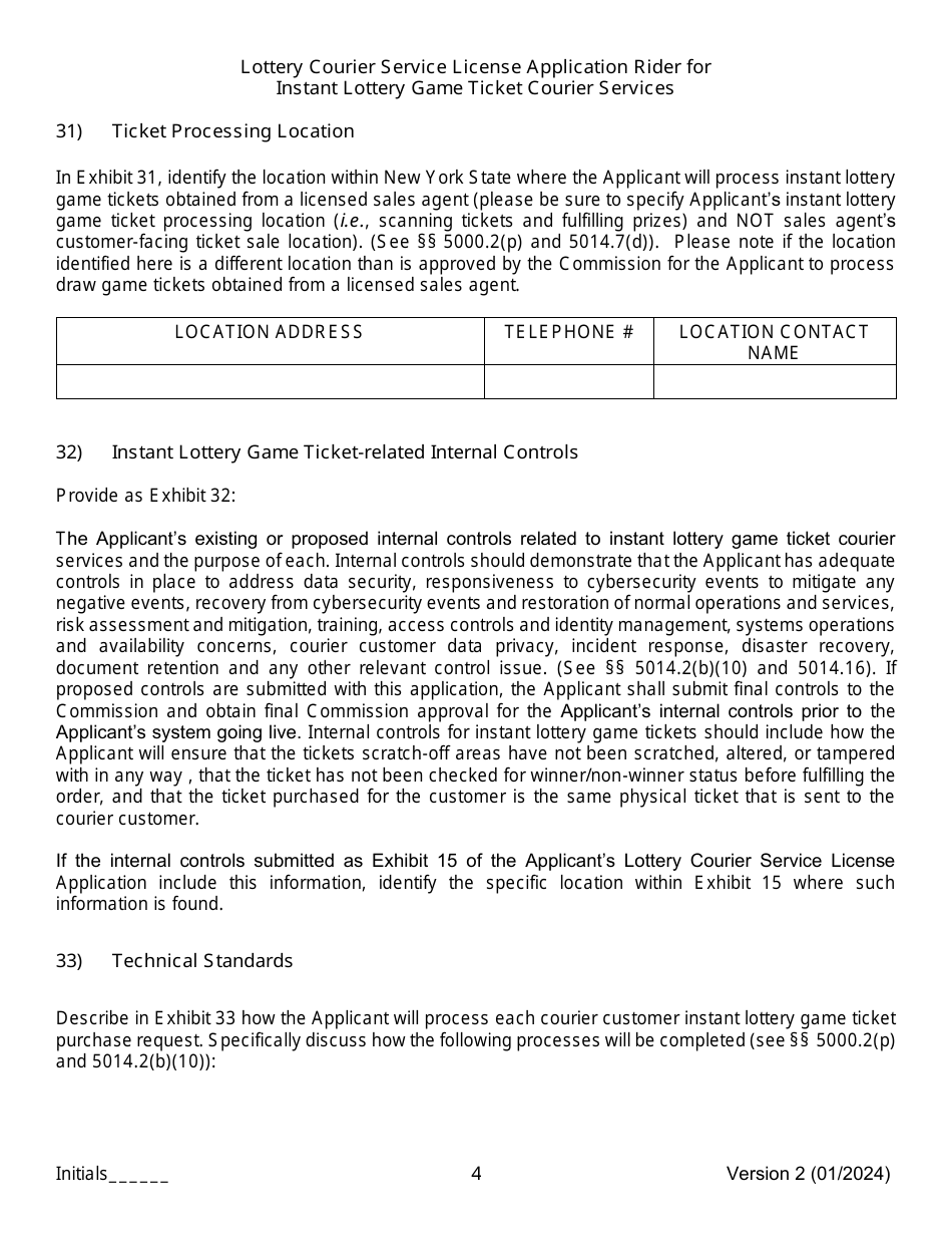Lottery Courier Service License Application Rider for Instant Lottery Game Ticket Courier Services - New York, Page 4