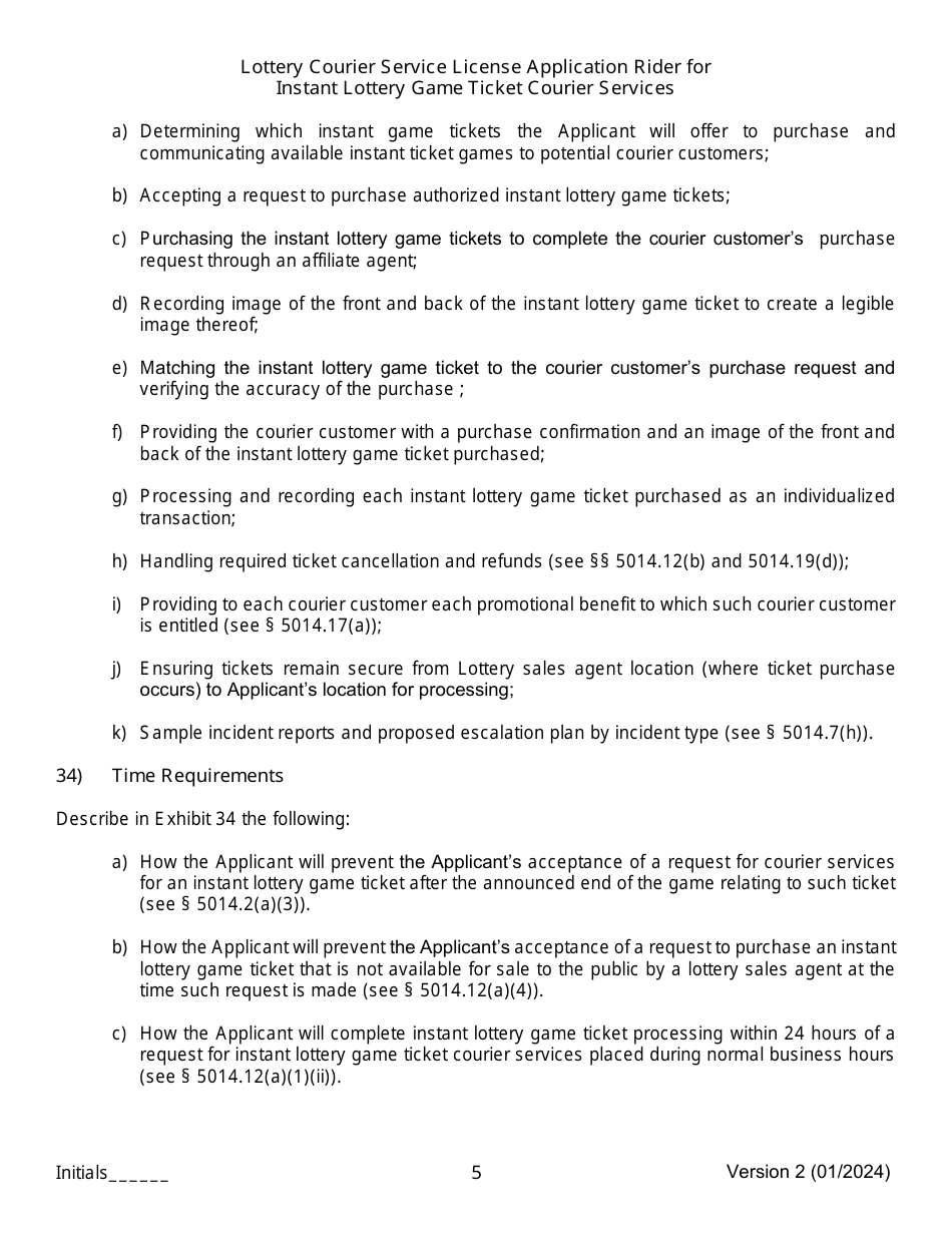 Lottery Courier Service License Application Rider for Instant Lottery Game Ticket Courier Services - New York, Page 5